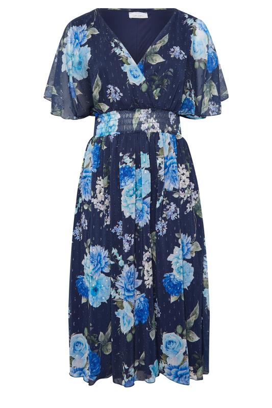 YOURS LONDON Plus Size Blue Floral Angel Sleeve Wrap Dress | Yours Clothing  6