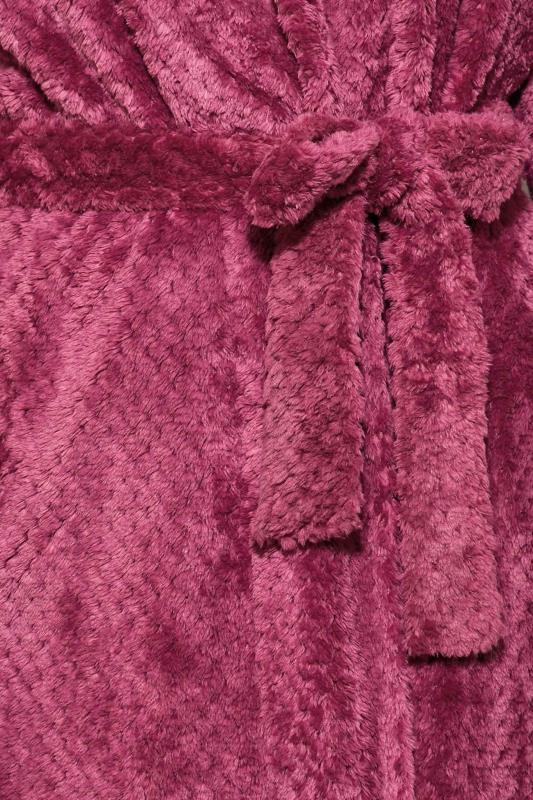 Plus Size Dark Pink Waffle Fleece Hooded Dressing Gown | Yours Clothing 7