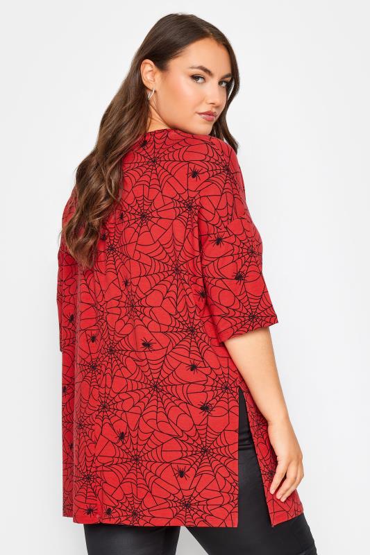 YOURS Curve Plus Size Red Cobweb Print Halloween T-Shirt | Yours Clothing  4