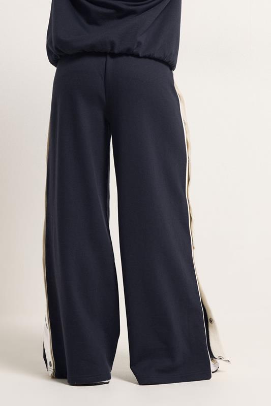 PixieGirl Petite Women's Navy Blue Side Popper Wide Leg Joggers | PixieGirl 2