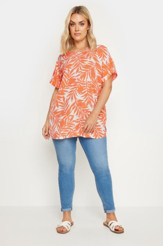 YOURS Plus Size Orange Tropical Print Boxy T-Shirt | Yours Clothing 2