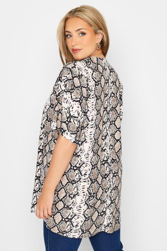 Plus Size Grey Snake Print Pleat Front V-Neck Top | Yours Clothing 3