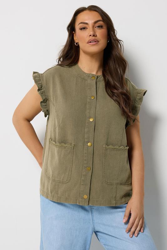  YOURS kakigroene denim gilet