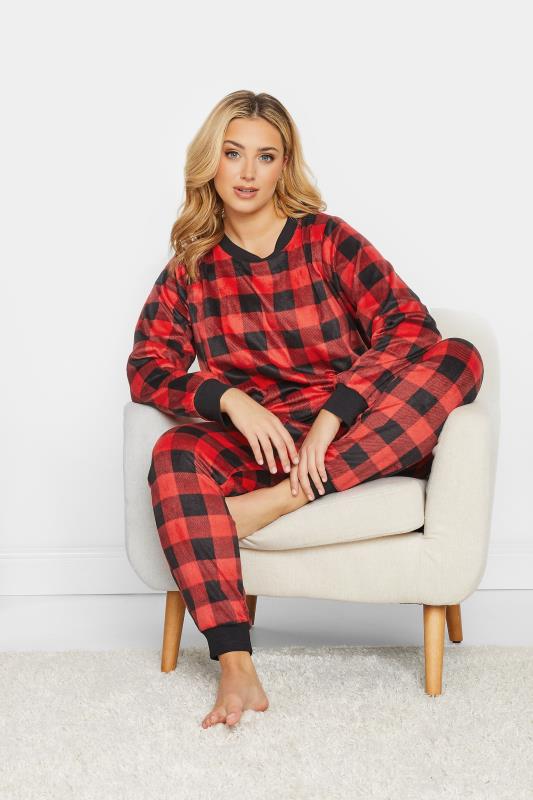 Plus Size Black & Red Check Print Fleece Lounge Set | Yours Clothing 1