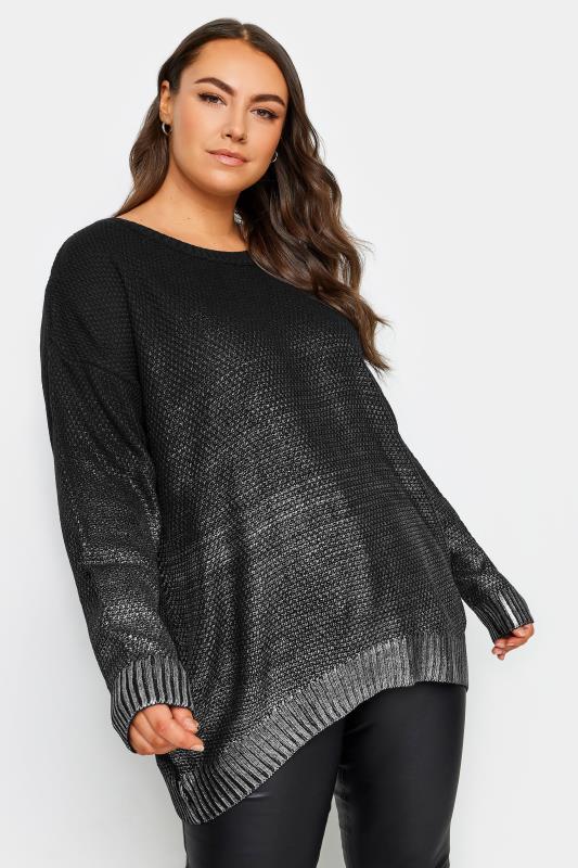 YOURS Plus Size Black Foil Printed Jumper | Yours Clothing 2