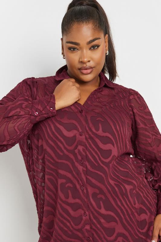 YOURS Plus Size Burgundy Red Burnout Mesh Shirt | Yours Clothing 4