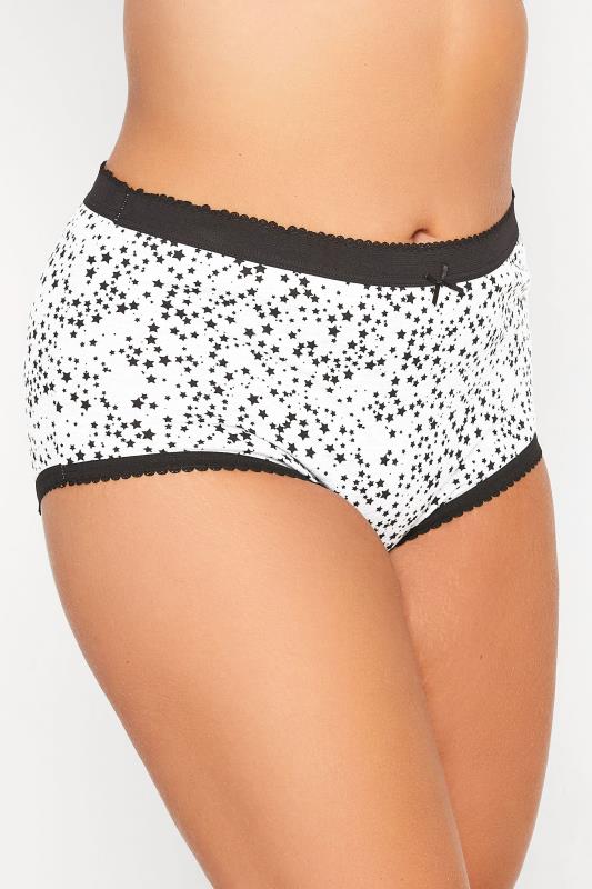 YOURS Plus Size 5 PACK Curve White Star Print High Waisted Full Briefs | Yours Clothing  2