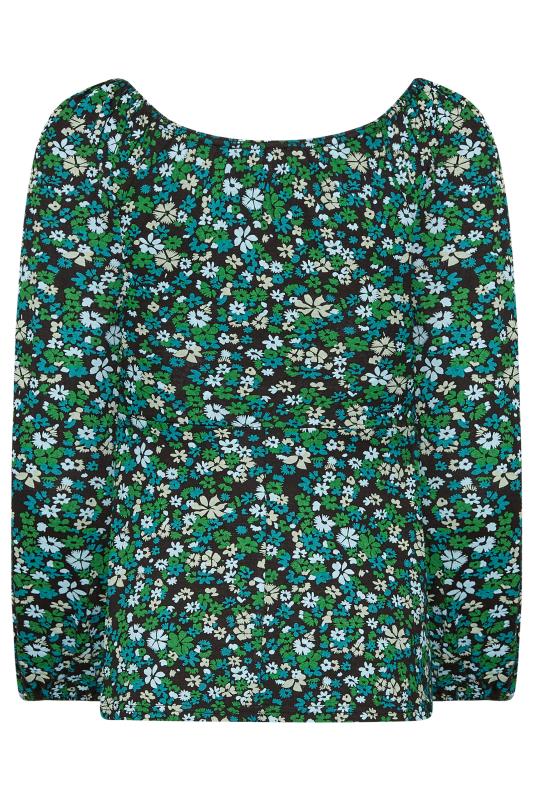 Petite Green Ditsy Print Ruched Front Top | PixieGirl 8