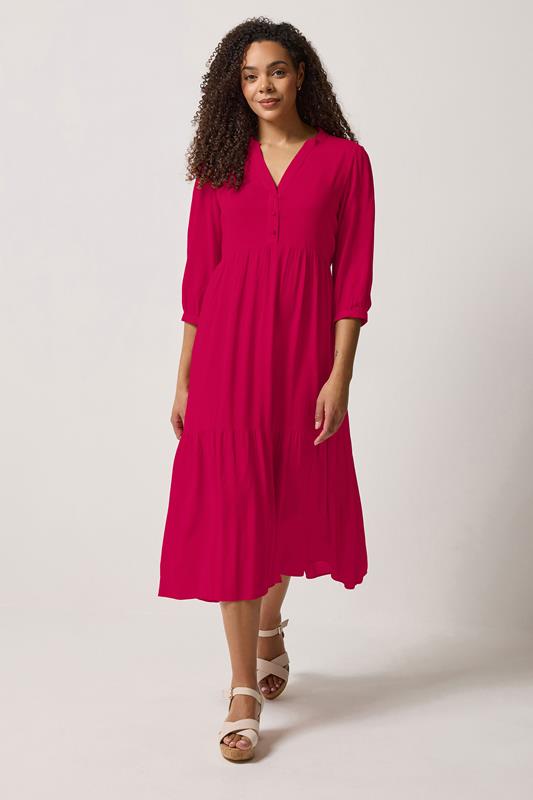 M&Co Red Tiered Half Placket Maxi Dress | M&Co 1