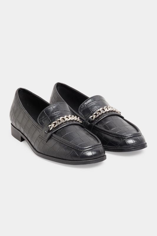 LTS Black Croc Chain Detail Loafers In Standard D Fit | Long Tall Sally  2