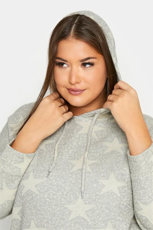 Plus Size Grey Star Print Knitted Hoodie | Yours Clothing  5