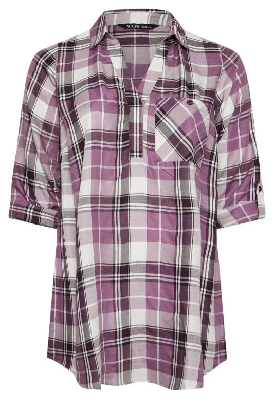 YOURS Plus Size Purple Check Print Boyfriend Shirt | Yours Clothing 6