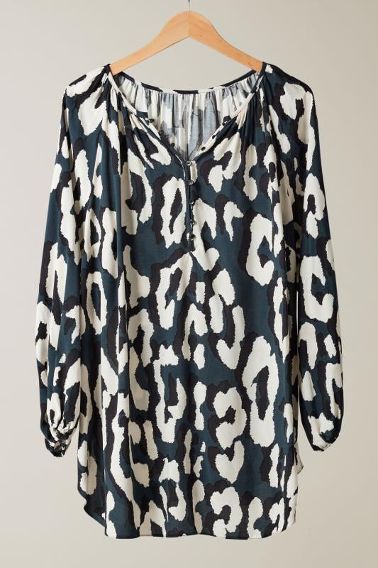 EVANS Plus Size Navy Blue Animal Print Long Sleeve Blouse | Evans 5