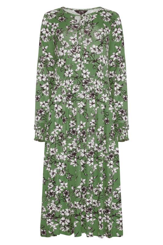 LTS Green Floral Print Tie Neck Midi Dress_F.jpg