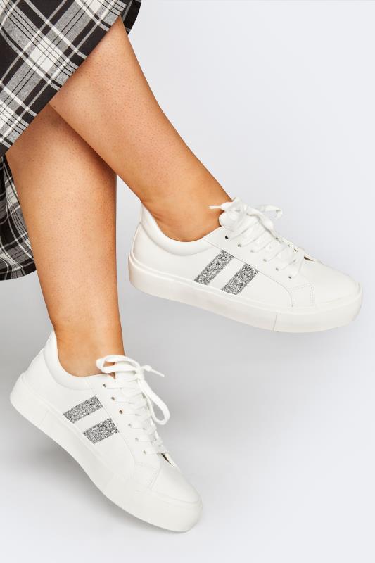 LIMITED COLLECTION White & Silver Stripe Flatform Trainers in Regular Fit_M.jpg