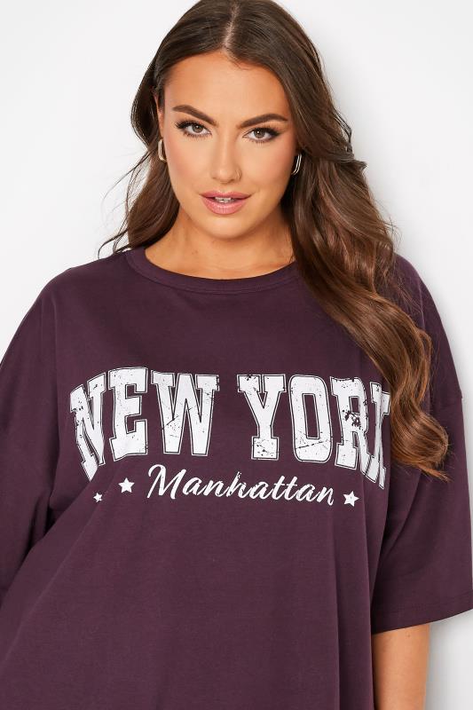 Plus Size Purple 'New York' Slogan Oversized Tunic Top | Yours Clothing 4