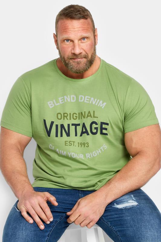 BLEND Big & Tall Green Vintage Logo Print T-Shirt | BadRhino 1