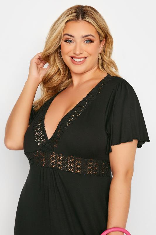 Plus Size Black Crochet Detail Dress | Yours Clothing  4