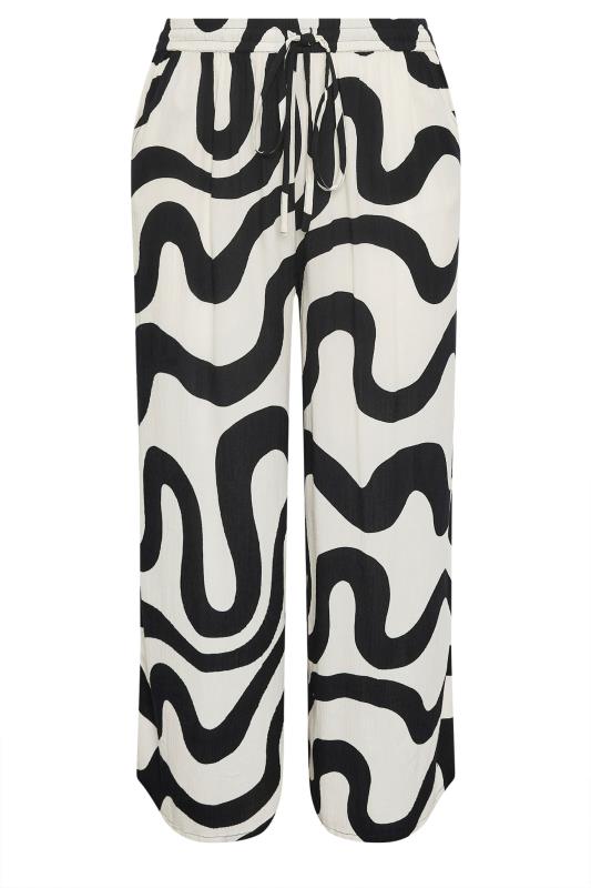 YOURS Plus Size White Abstract Print Crinkle Drawstring Trousers | Yours Clothing 6