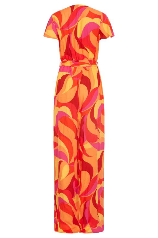 LTS Tall Bright Orange Swirl Print Wrap Jumpsuit 8
