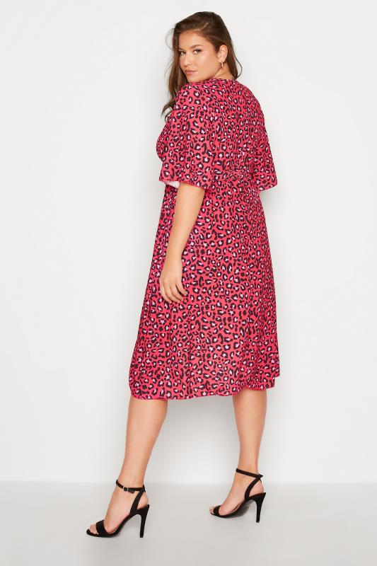 YOURS LONDON Curve Red Leopard Print Midi Wrap Dress 3