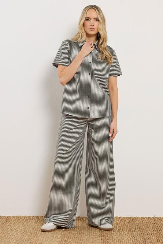  LTS Tall conjunto de camisa y pantalones de rayas verde oliva con botones de algodón
