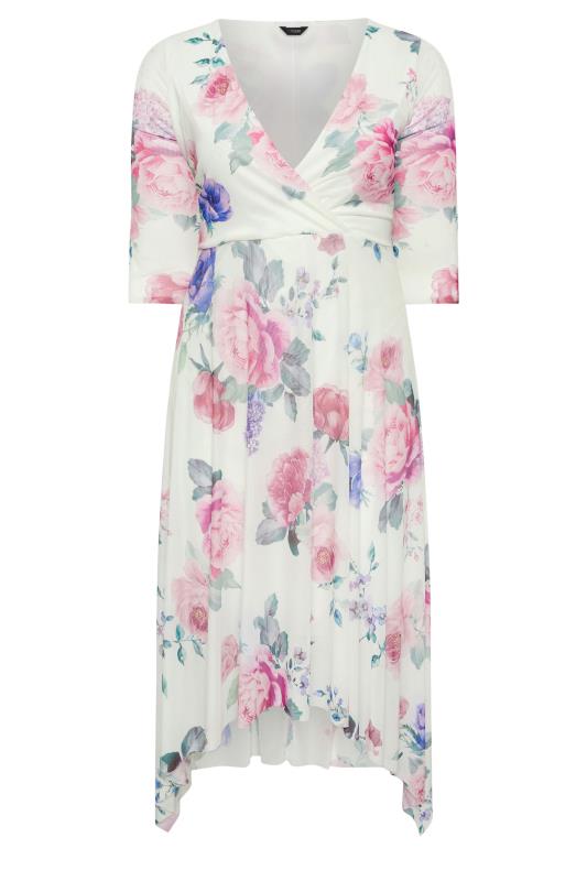 YOURS LONDON Plus Size White Floral Print Mesh Wrap Dress | Yours Clothing 6