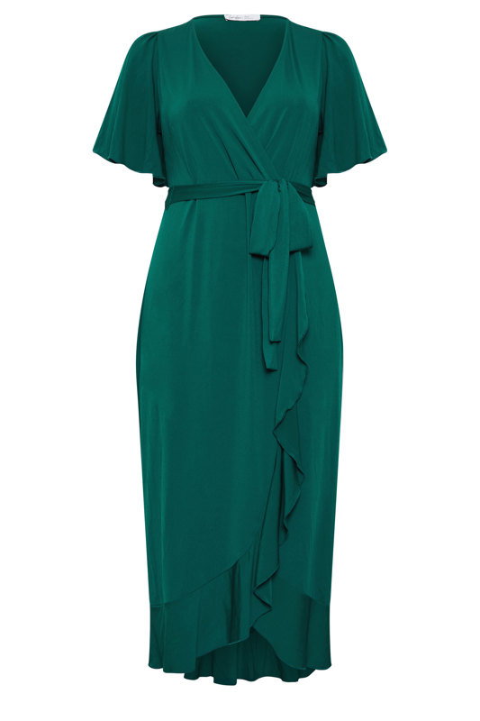 Yours London Women's Plus Size Green Short Sleeve Ruffle Wrap Maxi Dress Size 22-24