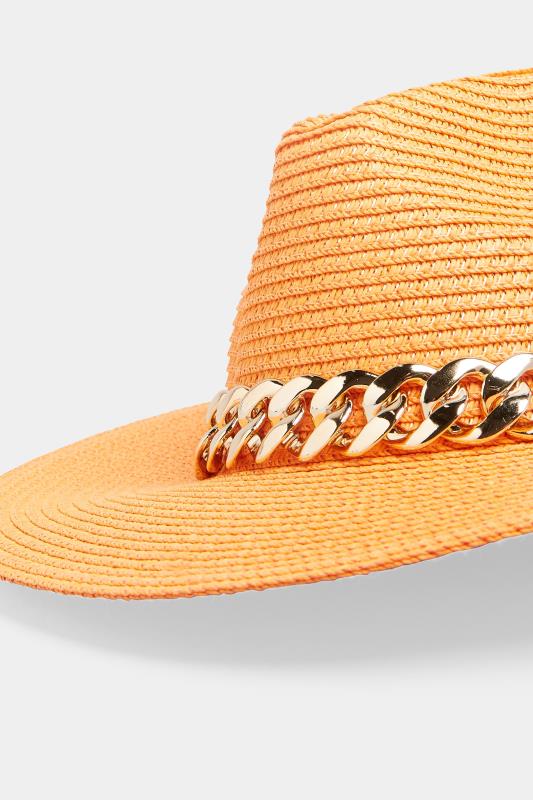 Bright Orange Straw Chain Fedora Hat | Yours Clothing  4