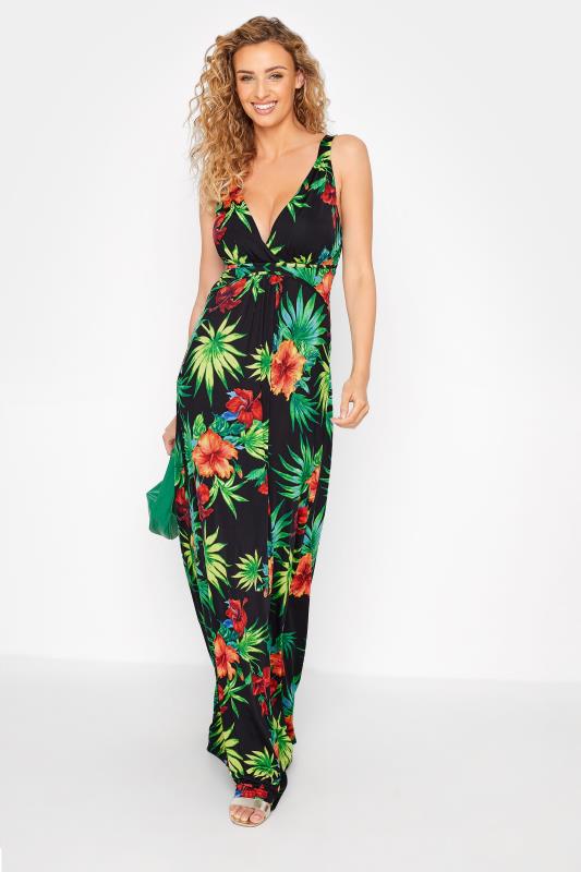 LTS Tall Black Tropical Print V-Neck Maxi Dress_B.jpg