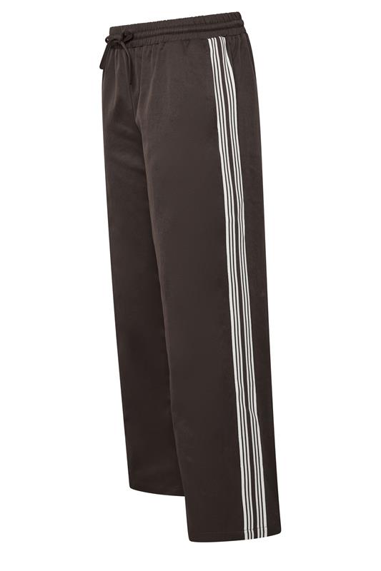PixieGirl Petite Women's Chocolate Brown Side Stripe Wide Leg Joggers | PixieGirl 2