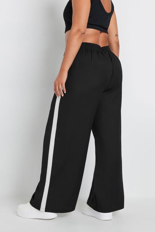 YOURS Plus Size Black Contrast Side Stripe Wide Leg Trousers | Yours Clothing 3