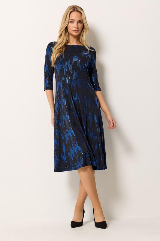 M&Co Black Foil Fit & Flare Mini Dress 1