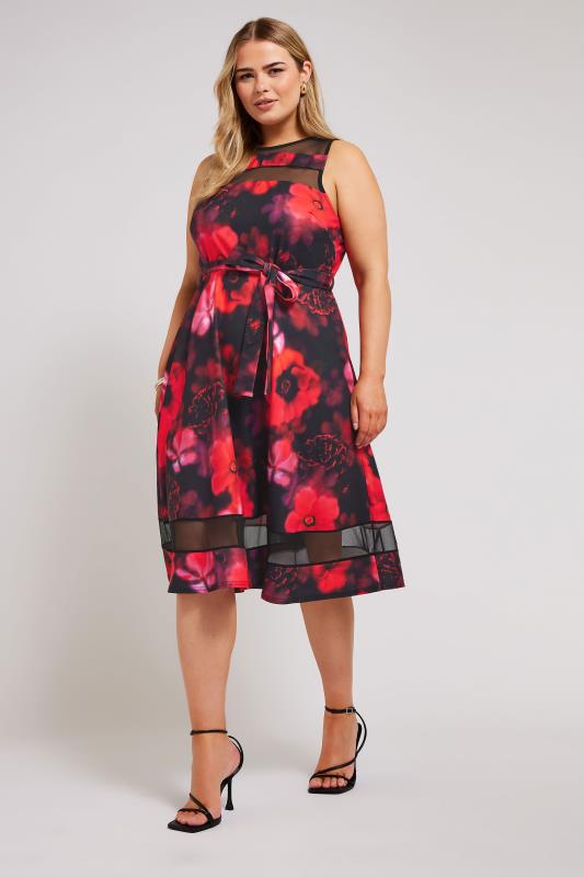 YOURS LONDON Plus Size Red Floral Print Skater Dress | Yours Clothing 1
