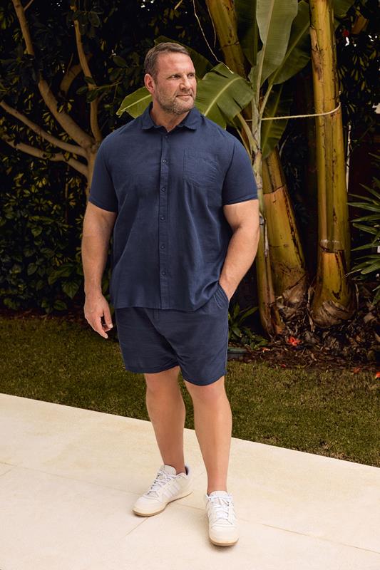  BadRhino Big & Tall Ensemble chemise et short en lin bleu marine
