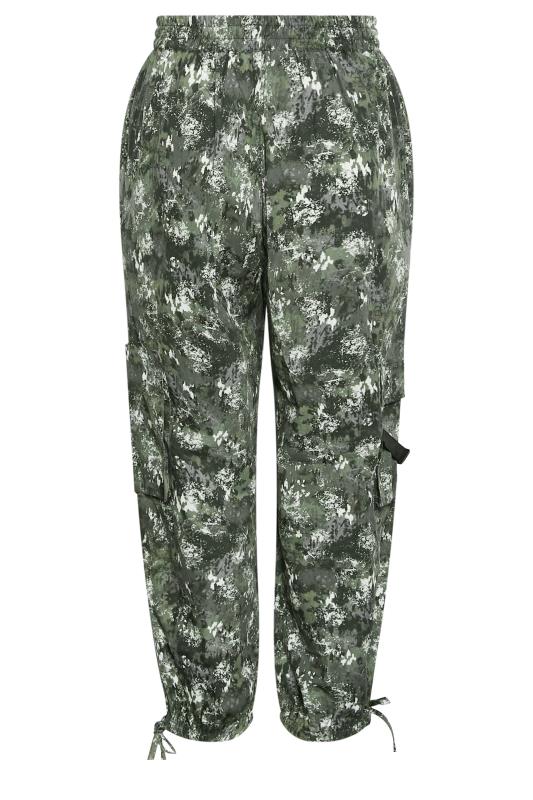 LIMITED COLLECTION Curve Dark Green Camo Cargo Parachute Trousers | Yours Clothing 6