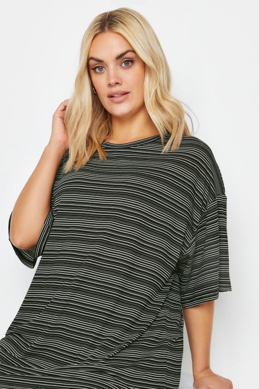 YOURS Plus Size Black Striped Oversized Boxy T-Shirt | Yours Clothing 4