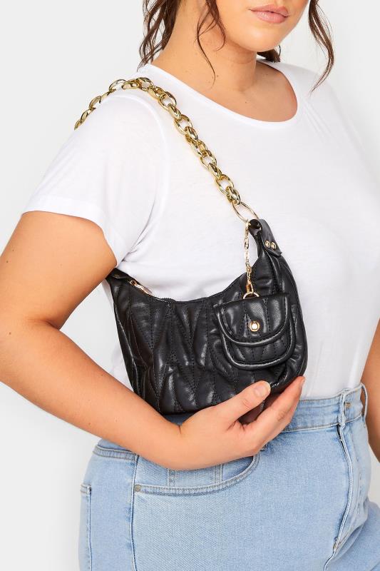  Black Quilted Multi Pocket Chunky Chain Bag