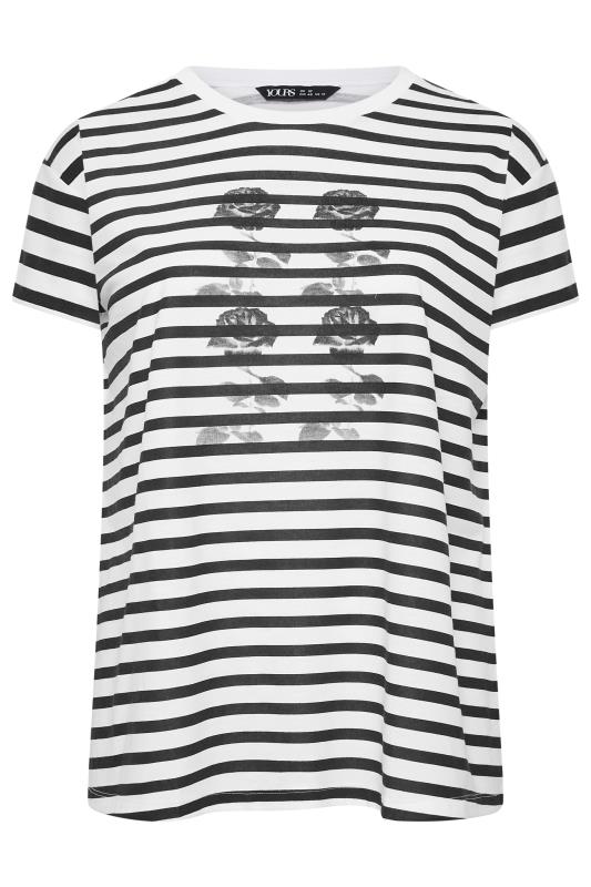 YOURS Plus Size Black Stripe Rose Print T-Shirt | Yours Clothing 6