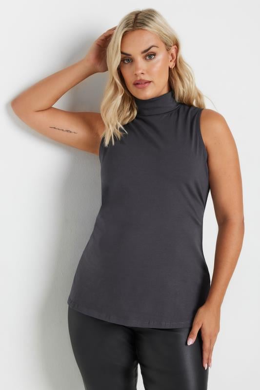 YOURS Plus Size Charcoal Grey Turtle Neck Sleeveless Top | Yours Clothing 2