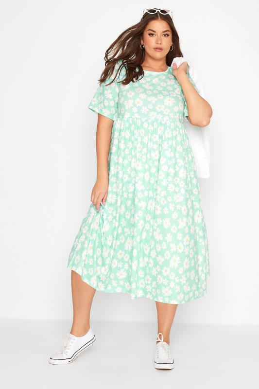 LIMITED COLLECTION Curve Mint Green Floral Smock Dress 2