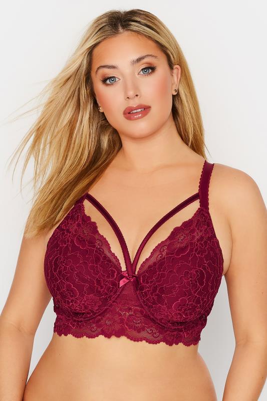  Burgundy Red Lace Strap Detail Padded Underwired Longline Bra