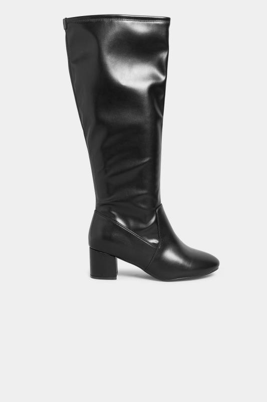 LIMITED COLLECTION Black Stretch Heeled Knee High Boots In Wide E Fit & Extra Wide EEE Fit 3