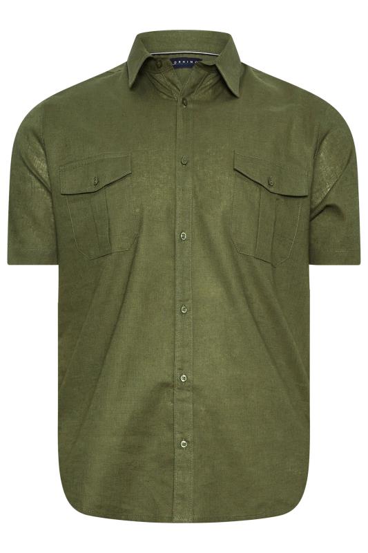  Tallas Grandes BadRhino Big & Tall Khaki Green Linen Short Sleeve Military Shirt