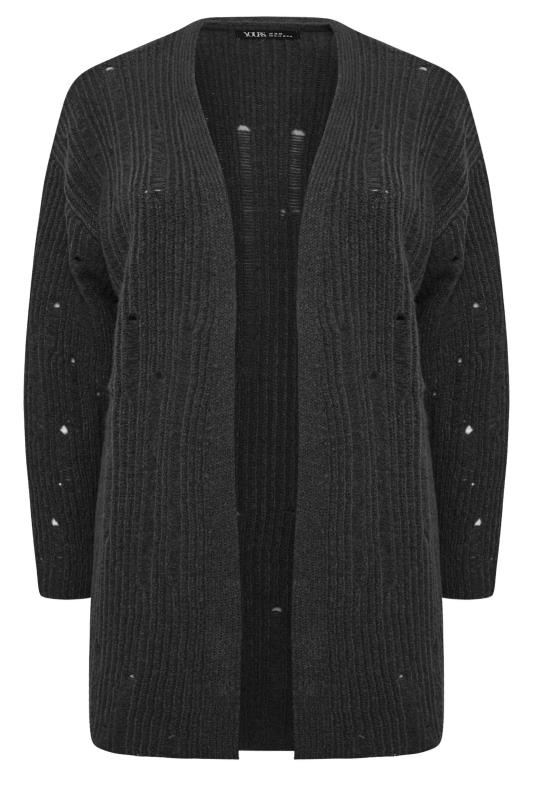 YOURS Plus Size Black Distressed Knit Cardigan | Yours Clothing 5