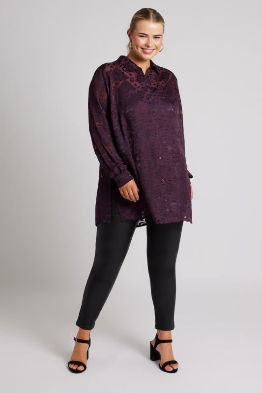 YOURS LONDON Plus Size Purple Burnout Floral Shirt | Yours Clothing  3