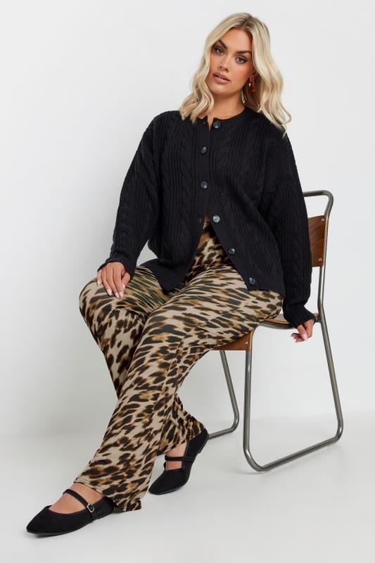 LIMITED COLLECTION Plus Size Brown Leopard Print Flared Trousers | Yours Clothing 1