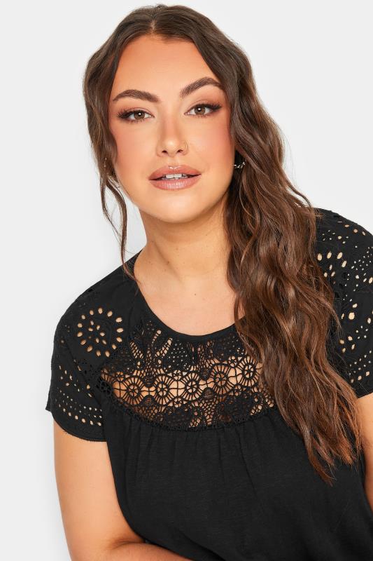 YOURS Plus Size Black Crochet Lace Top | Yours Clothing 4