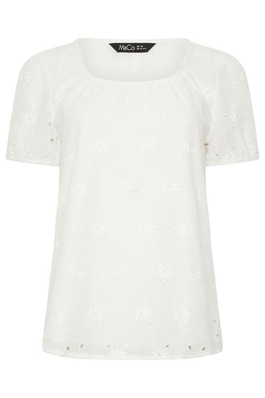 M&Co White Broderie Short Sleeve Cotton Top | M&Co 6