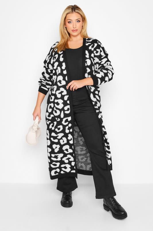 Plus Size Black Leopard Print Maxi Cardigan | Yours Clothing 2